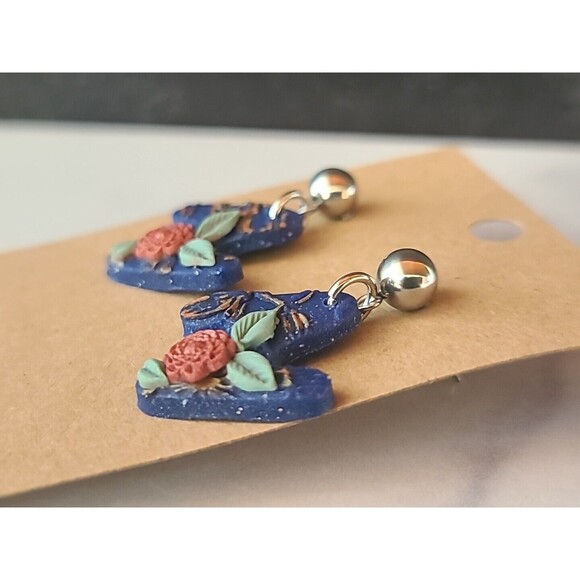 Polymer Clay Floral Dangling Earrings New - Picture 5 of 10